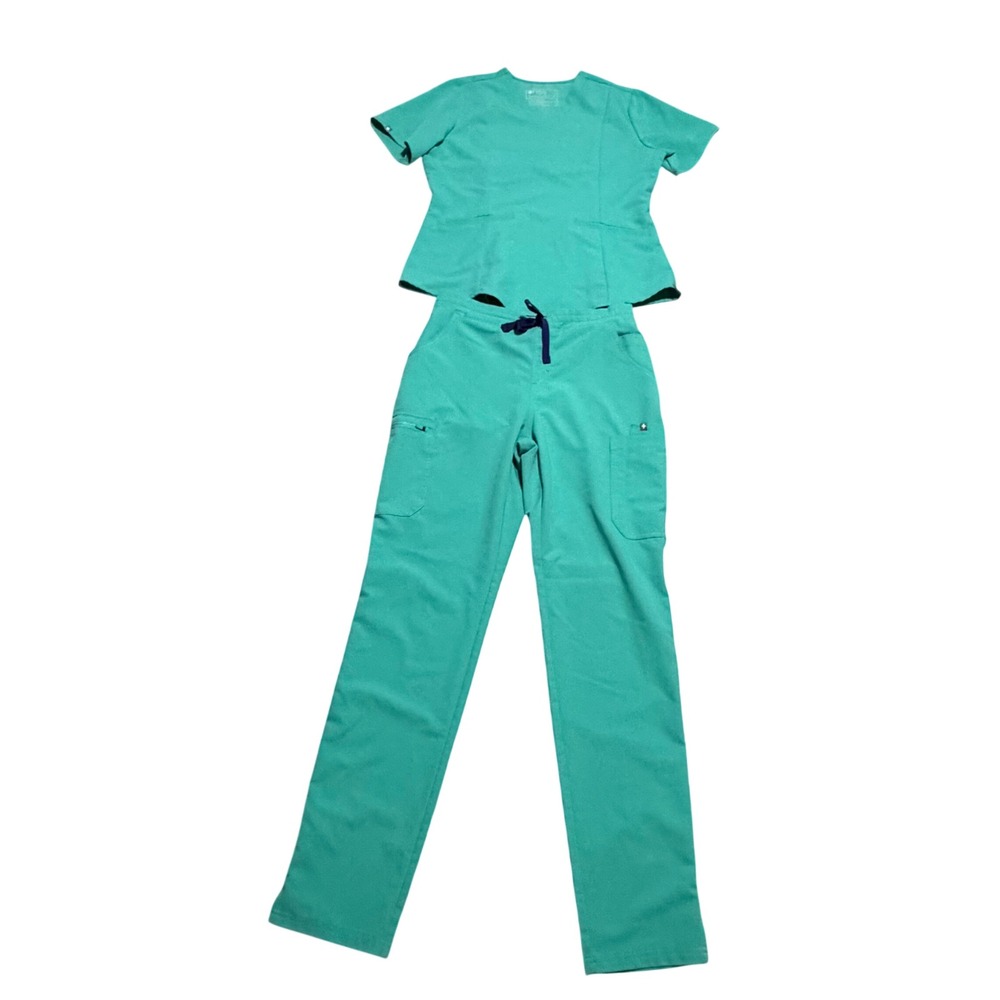 FIGS Surgical Green Scrub Set Casma Slim Top sz M Yola Skinny Pants sz S Tall